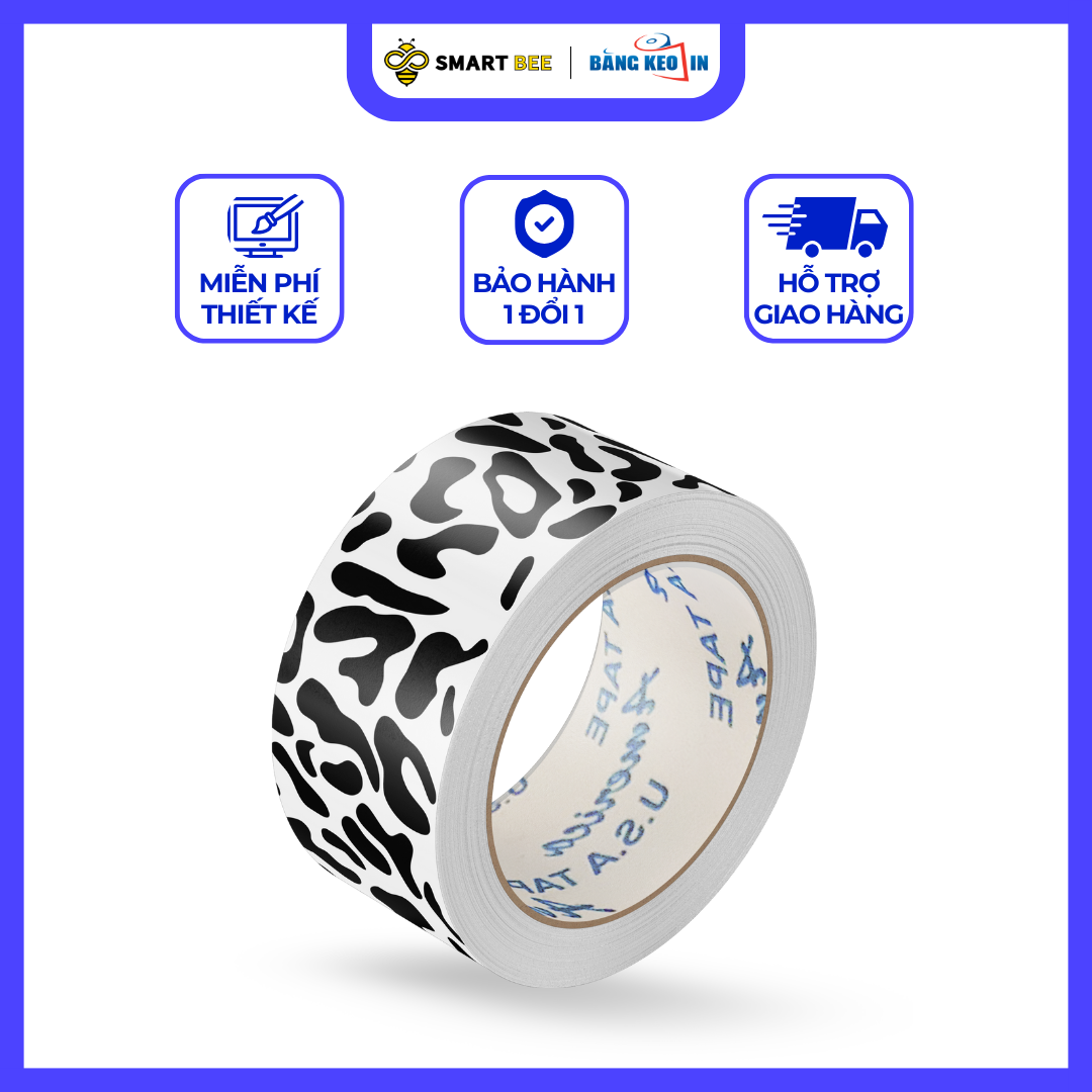 BĂNG KEO IN SẴN HỌA TIẾT DA BEO TRẮNG ĐEN 48MM