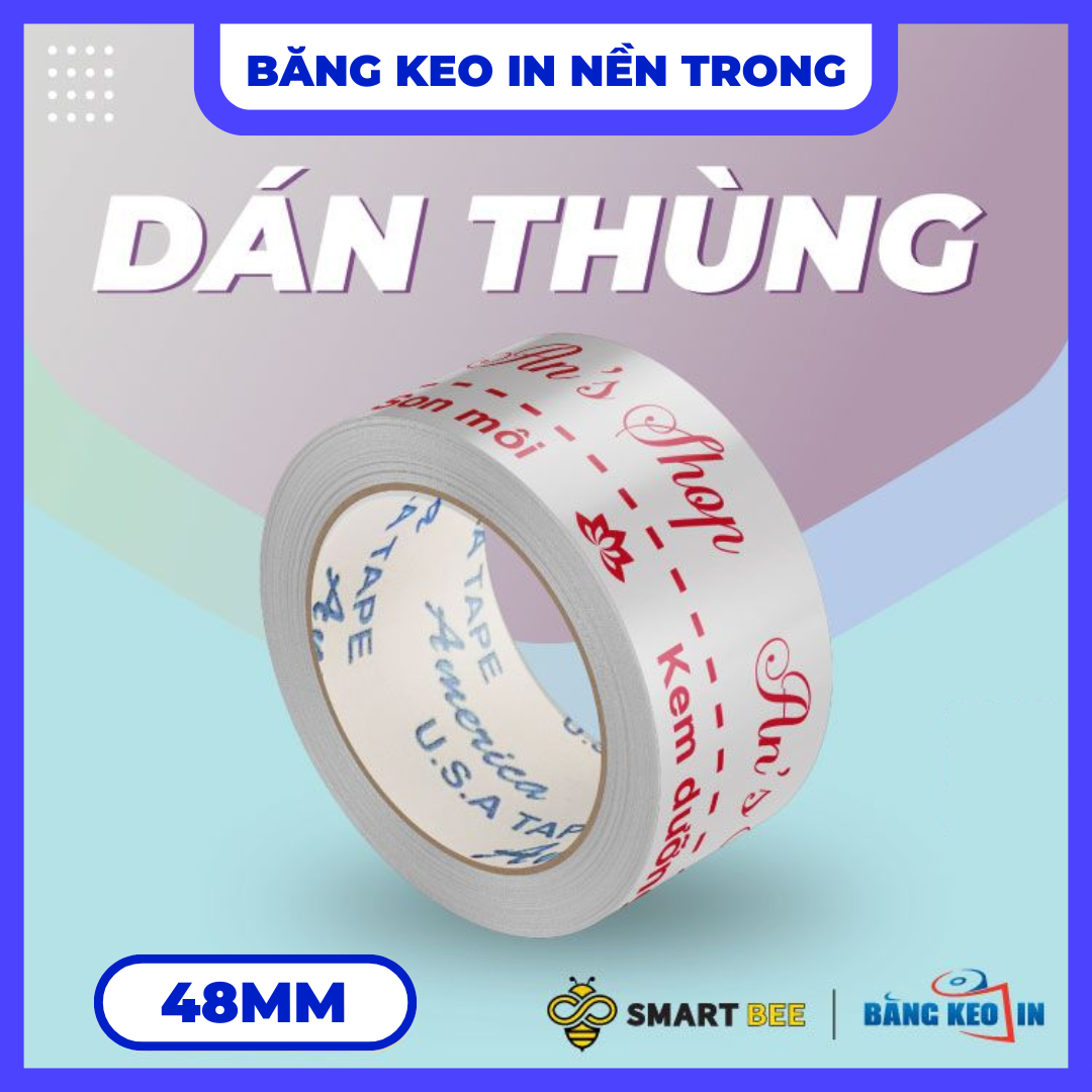 Băng Keo In Theo Yêu Cầu 48MM x 72M Nền Trong Màu In Đỏ