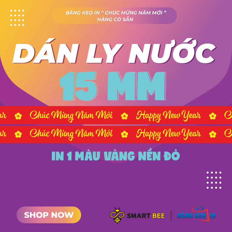 Băng Keo In Chúc Mừng Năm Mới 15MM x 72M - Nền Đỏ - Chữ Vàng