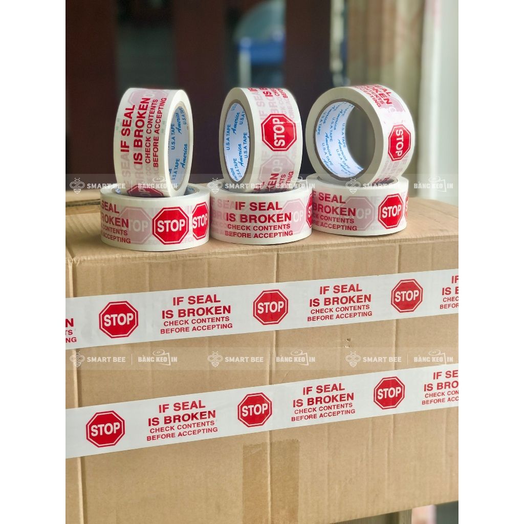 BĂNG KEO IN CHỮ NIÊM PHONG | CẢNH BÁO | STOP 48MM - GIÁ SỈ TỐT NHẤT