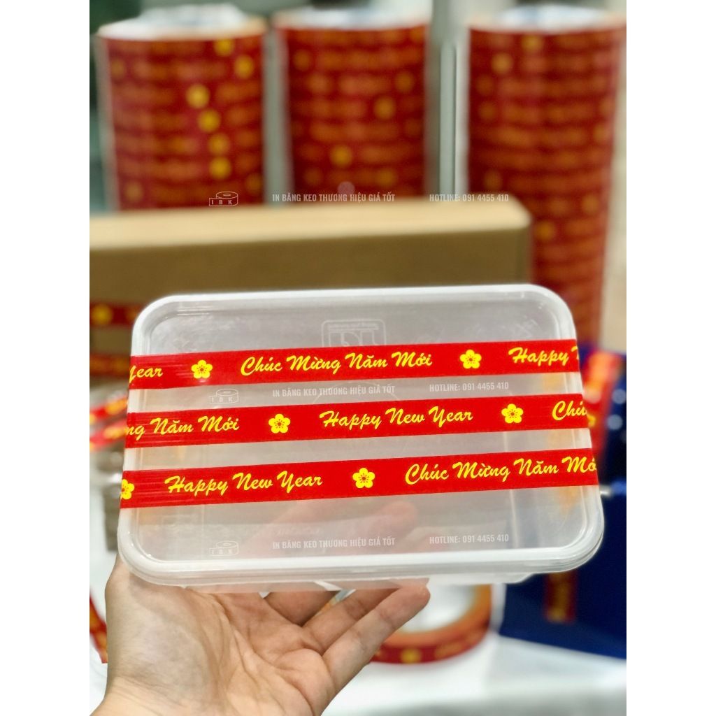 BĂNG KEO IN SẴN MẪU CHÚC MỪNG NĂM MỚI 15MM | ĐỎ VÀNG