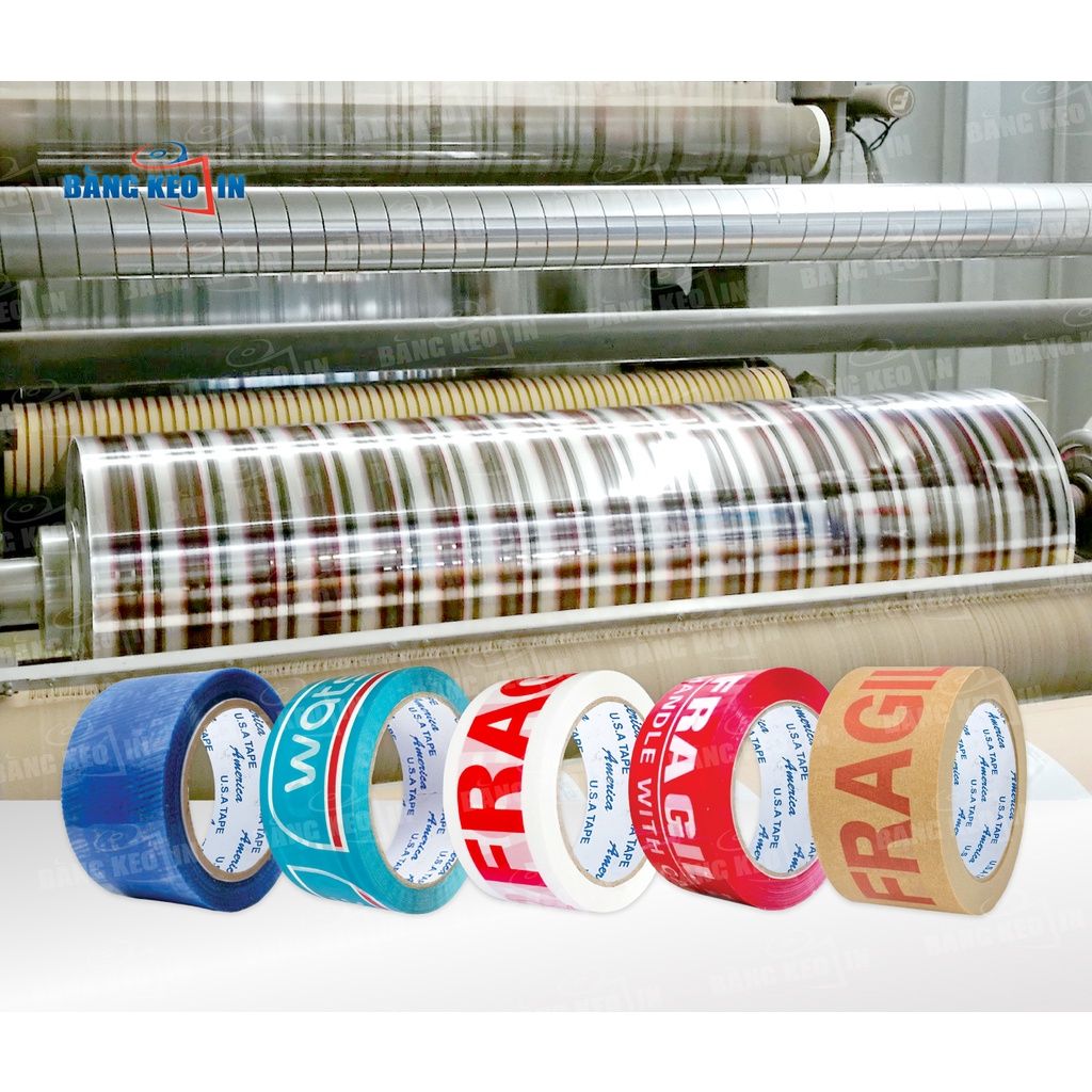 Băng keo màu xanh/đỏ/tím/vàng/hồng IN CHỮ, IN LOGO đẹp mắt, nổi bật