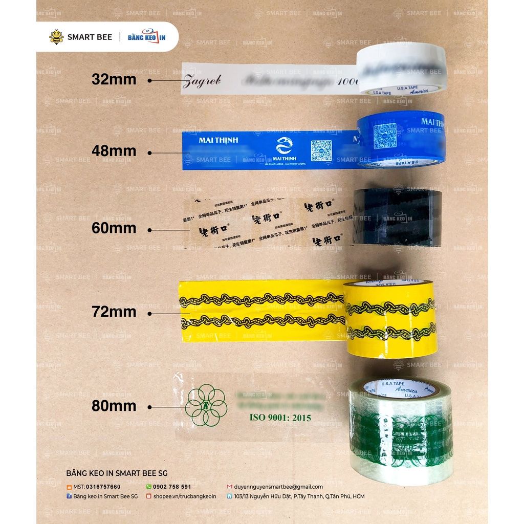 Băng keo dán thùng IN LOGO size lớn 48mm, 60mm, 70mm, 80mm