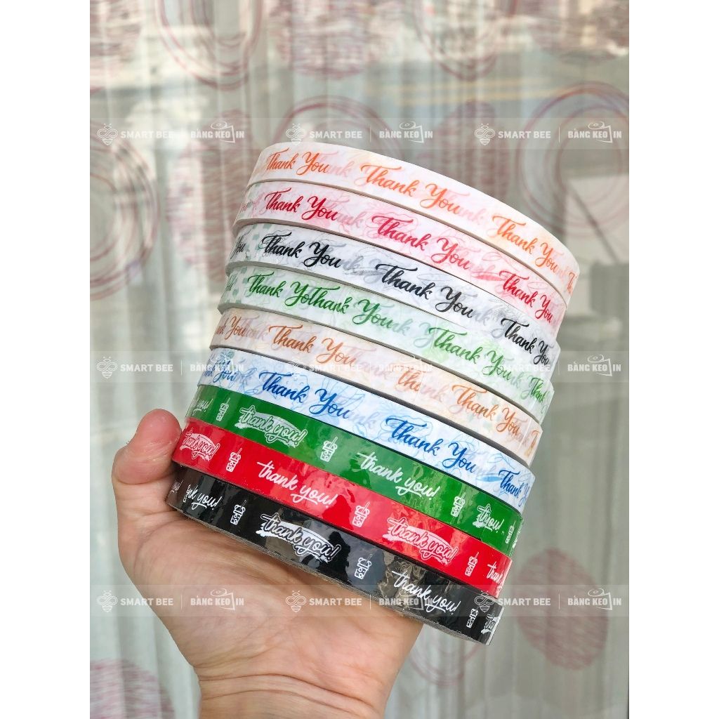 BĂNG KEO IN SẴN MẪU THANK YOU DÁN LY TRÀ SỮA 12MM | 6 MÀU