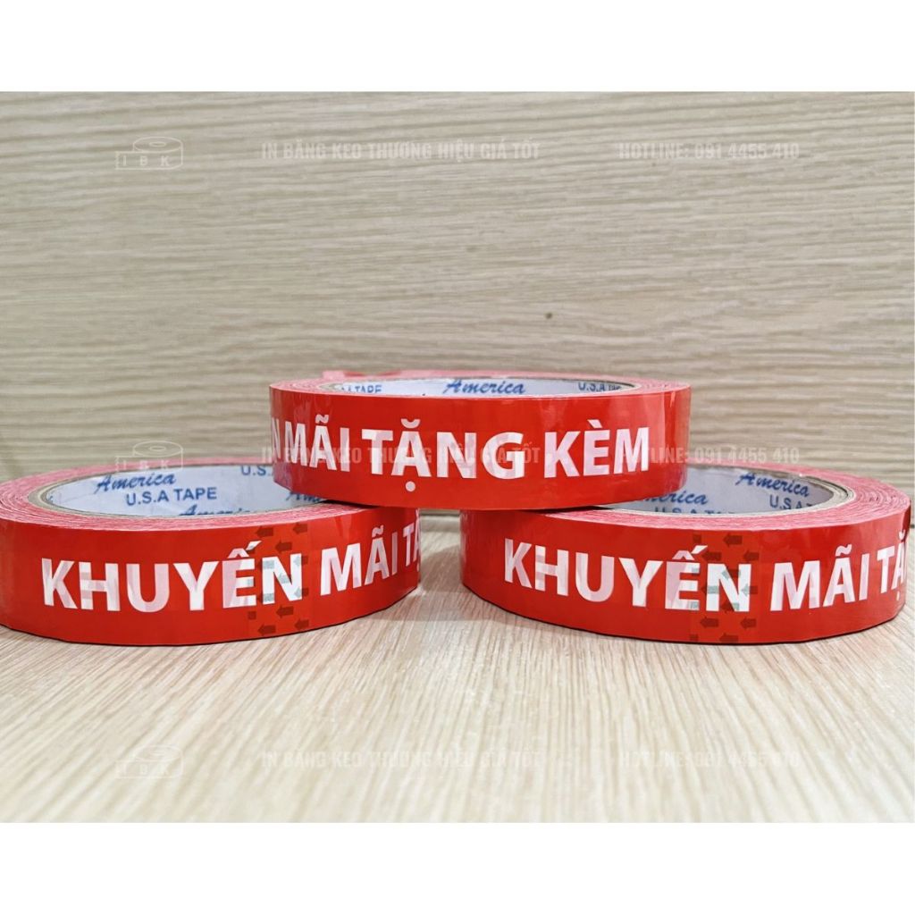 BĂNG KEO IN SẴN MẪU KHUYẾN MÃI TẶNG KÈM | ĐỎ TRẮNG 24MM