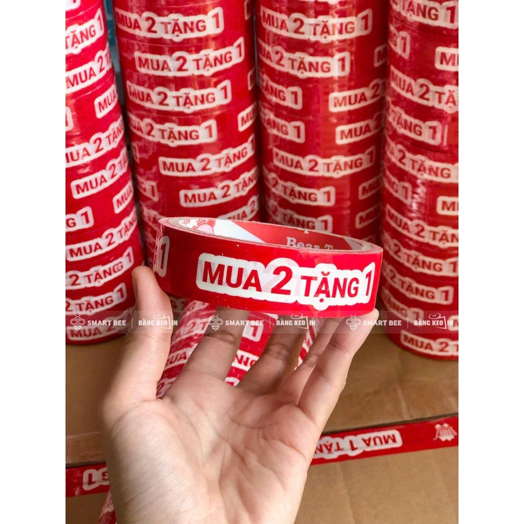 BĂNG KEO IN SẴN CHỮ MUA 2 TẶNG 1 | TRẮNG ĐỎ 24MM