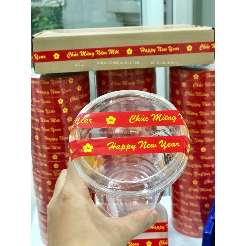 BĂNG KEO IN SẴN MẪU CHÚC MỪNG NĂM MỚI 15MM | ĐỎ VÀNG