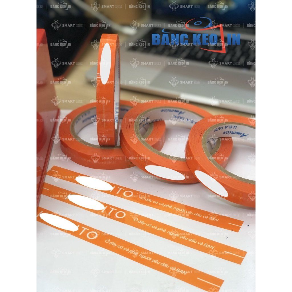 Băng keo màu IN LOGO, IN CHỮ size nhỏ 12mm, 15mm, 18mm, 20mm, 24mm