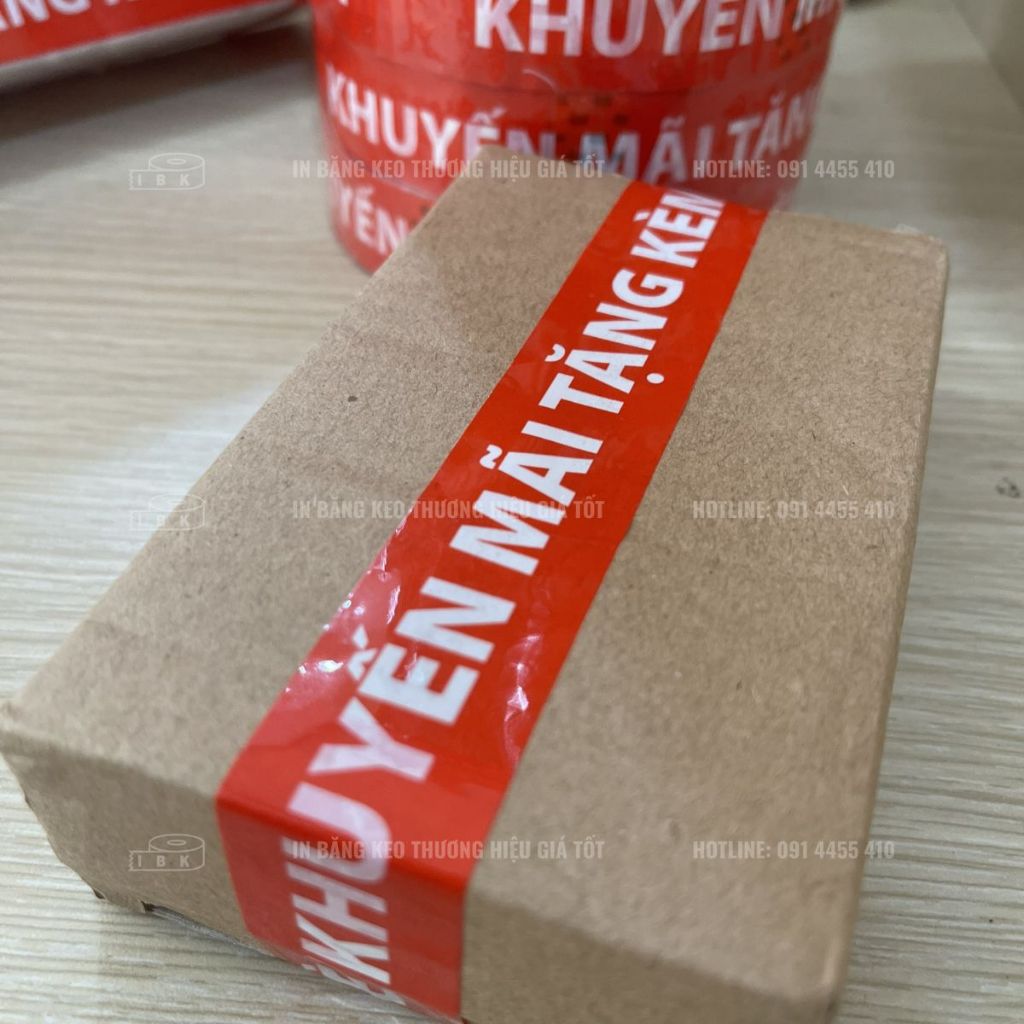 BĂNG KEO IN SẴN MẪU KHUYẾN MÃI TẶNG KÈM | ĐỎ TRẮNG 24MM