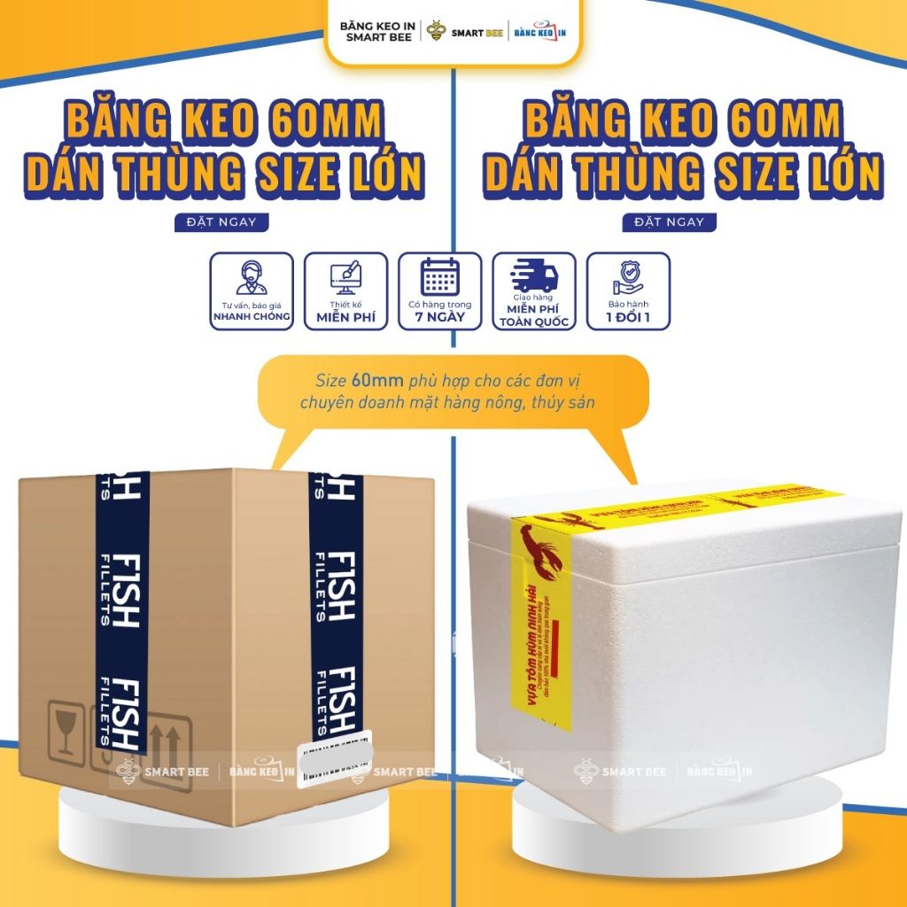 Băng keo in theo yêu cầu size 60mm, 6F, 6cm