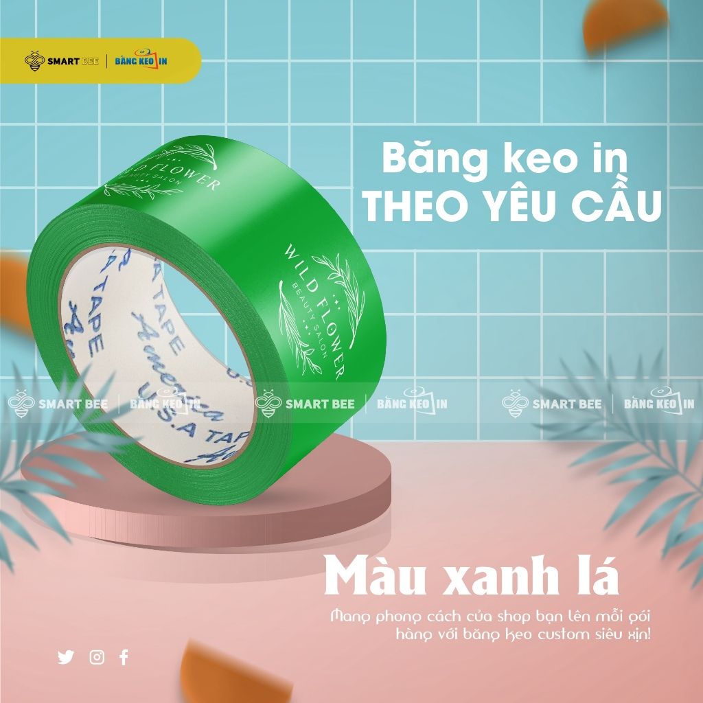 Băng keo màu XANH LÁ in tên thương hiệu đầy độc đáo và sáng tạo (theo yêu cầu)