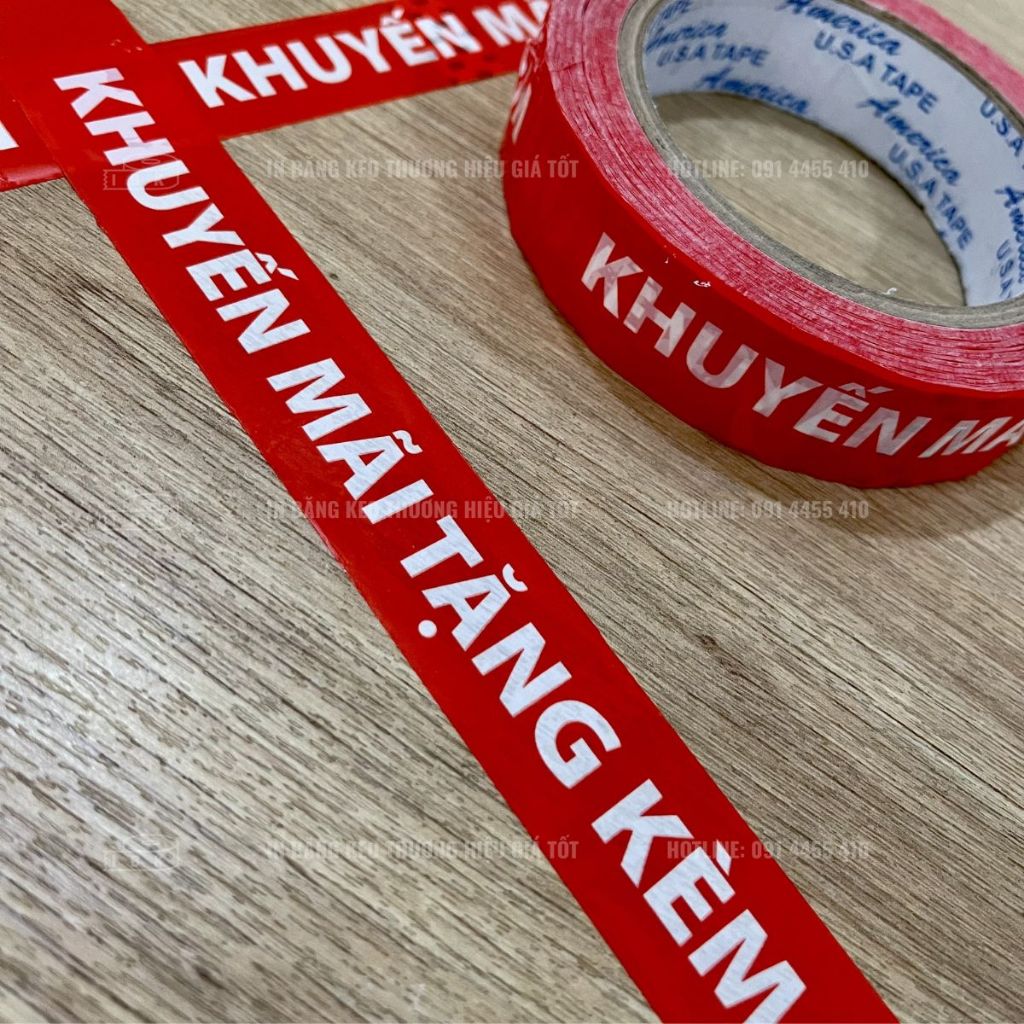 BĂNG KEO IN SẴN MẪU KHUYẾN MÃI TẶNG KÈM | ĐỎ TRẮNG 24MM