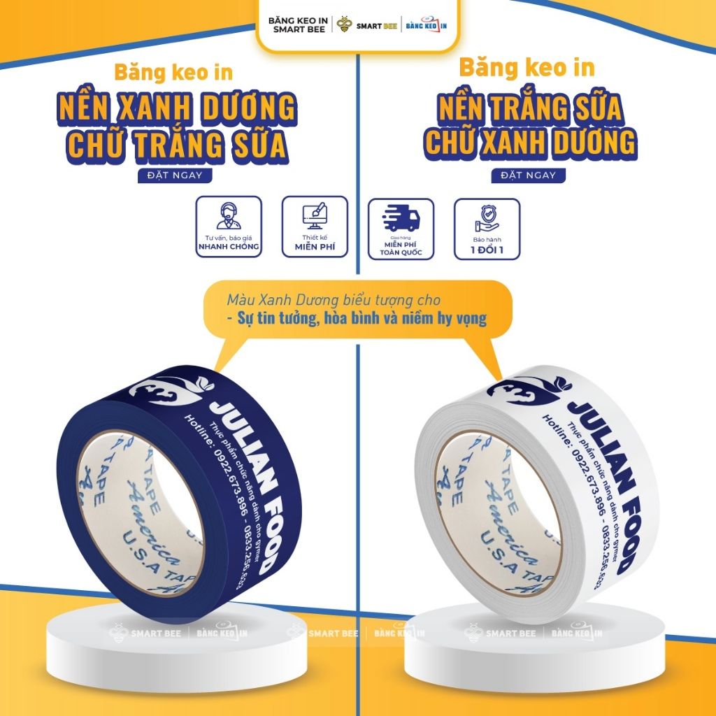 Băng keo màu XANH DƯƠNG in logo theo yêu cầu