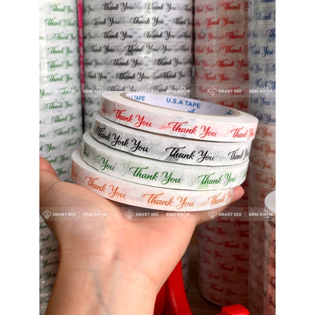 BĂNG KEO IN SẴN MẪU THANK YOU DÁN LY TRÀ SỮA 12MM | 6 MÀU