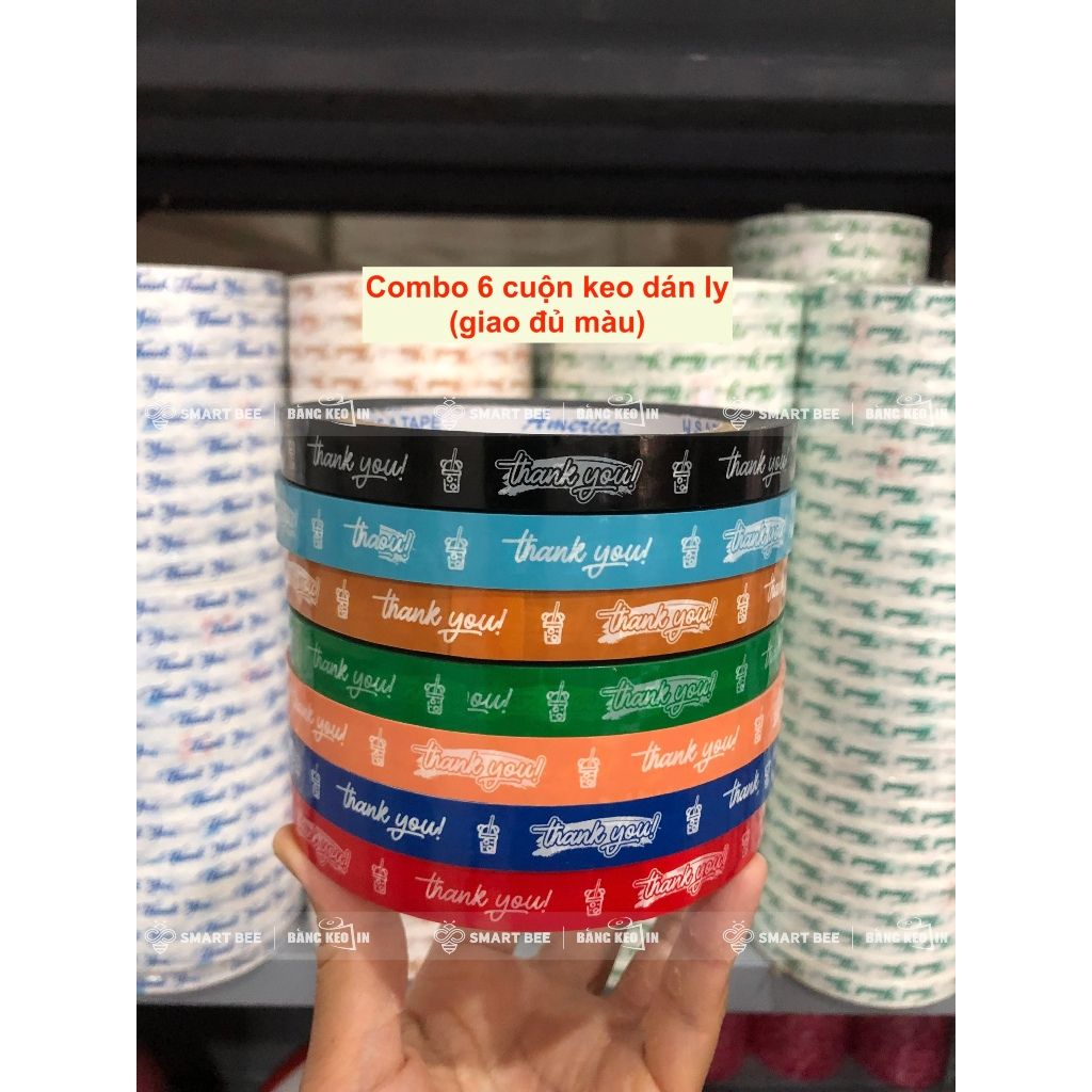 COMBO 6 Cuộn Băng Keo In THANK YOU 12mm Dán Ly Nhều Mẫu