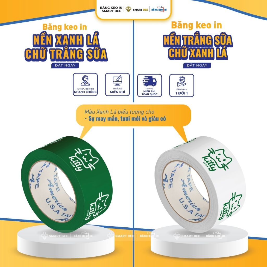 BĂNG KEO MÀU XANH LÁ IN LOGO THEO YÊU CẦU