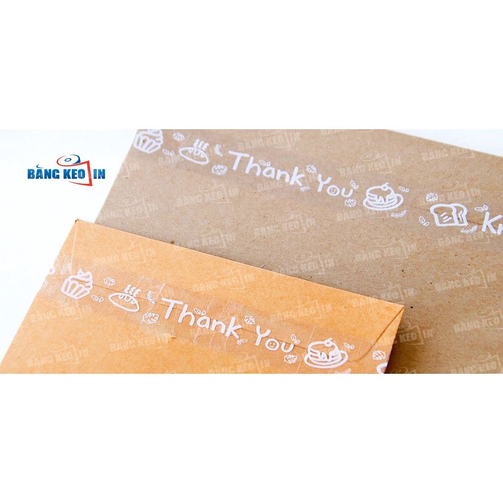 Cuộn băng keo in chữ THANK YOU màu trắng dùng để đóng gói hàng