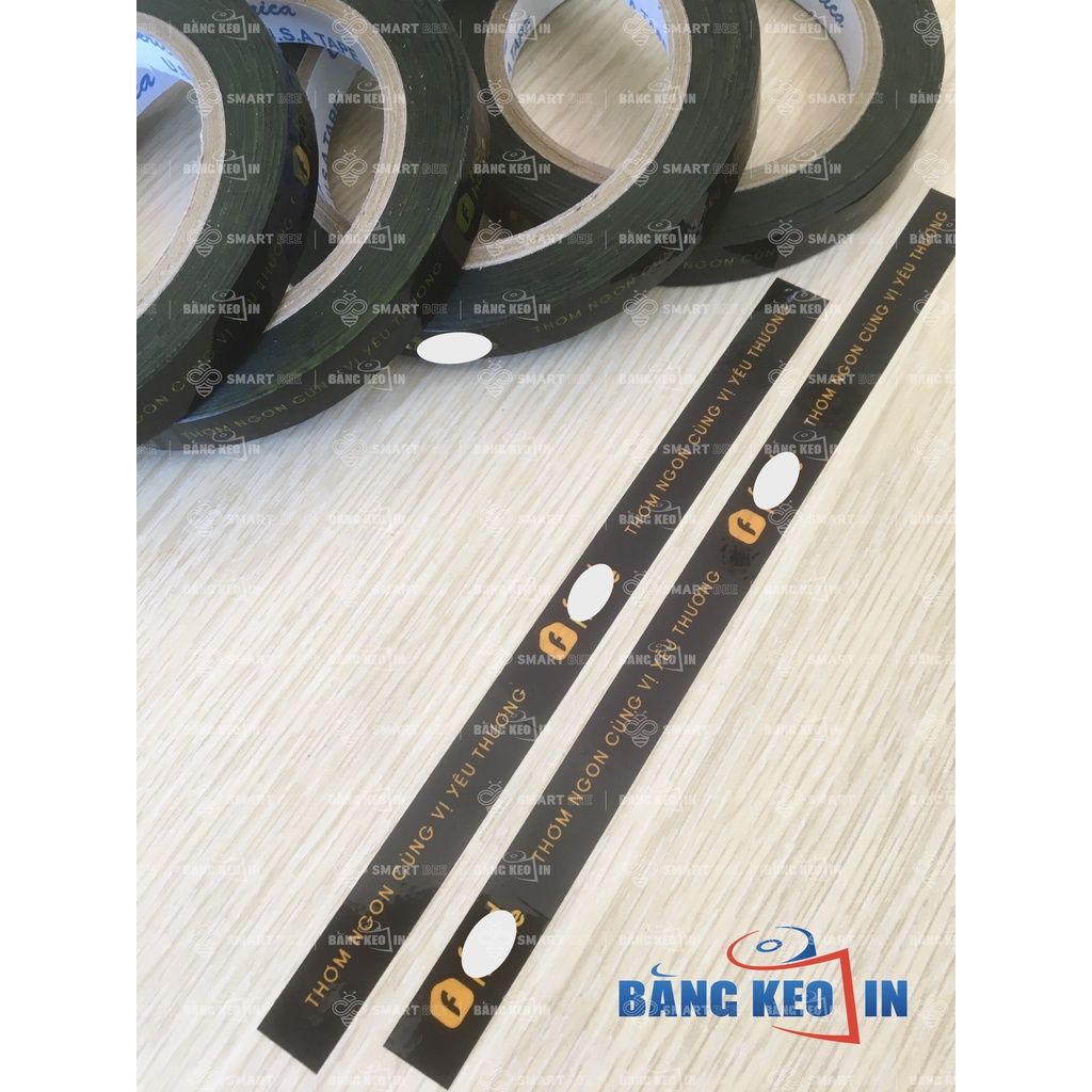 Băng keo màu IN LOGO, IN CHỮ size nhỏ 12mm, 15mm, 18mm, 20mm, 24mm