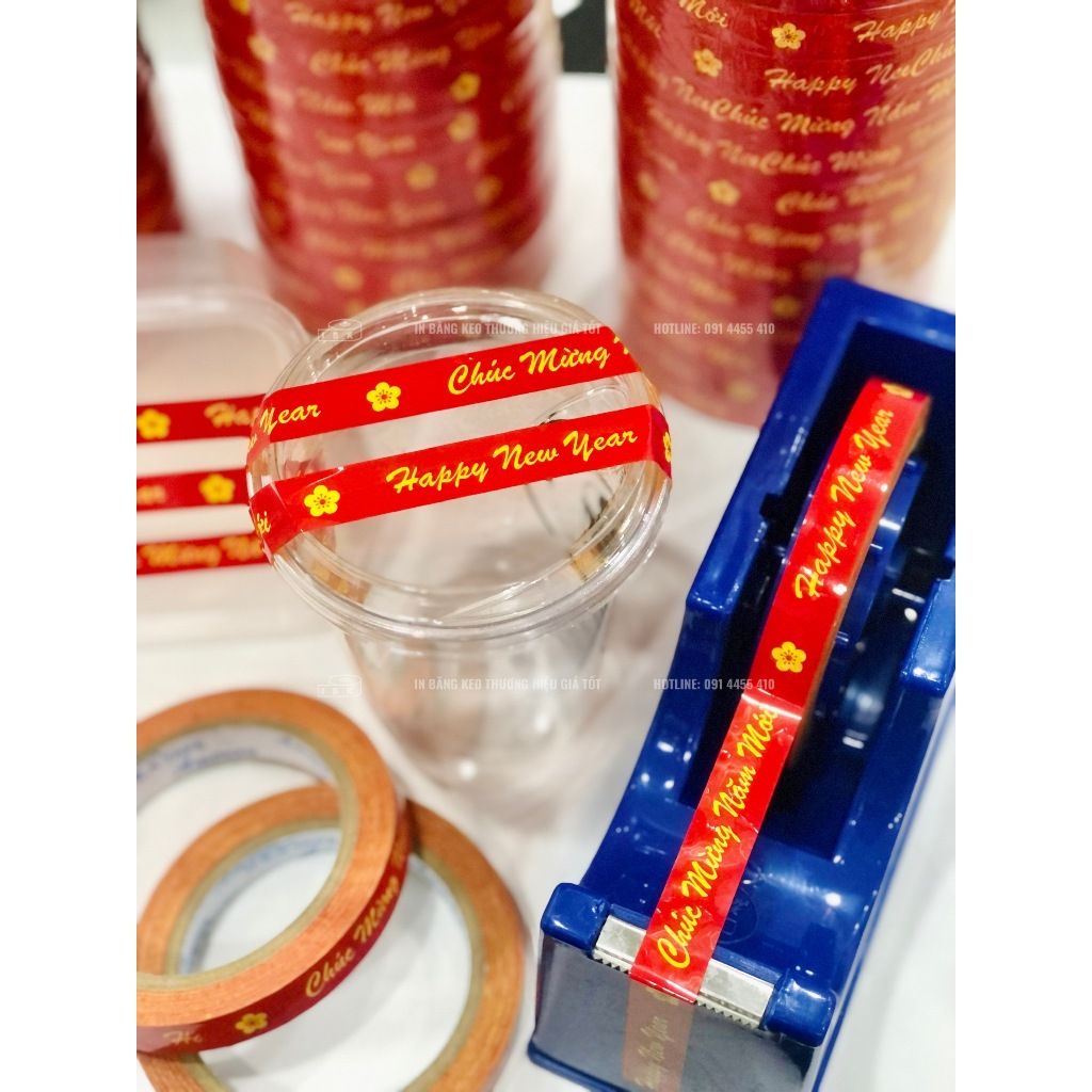 BĂNG KEO IN SẴN MẪU CHÚC MỪNG NĂM MỚI 15MM | ĐỎ VÀNG