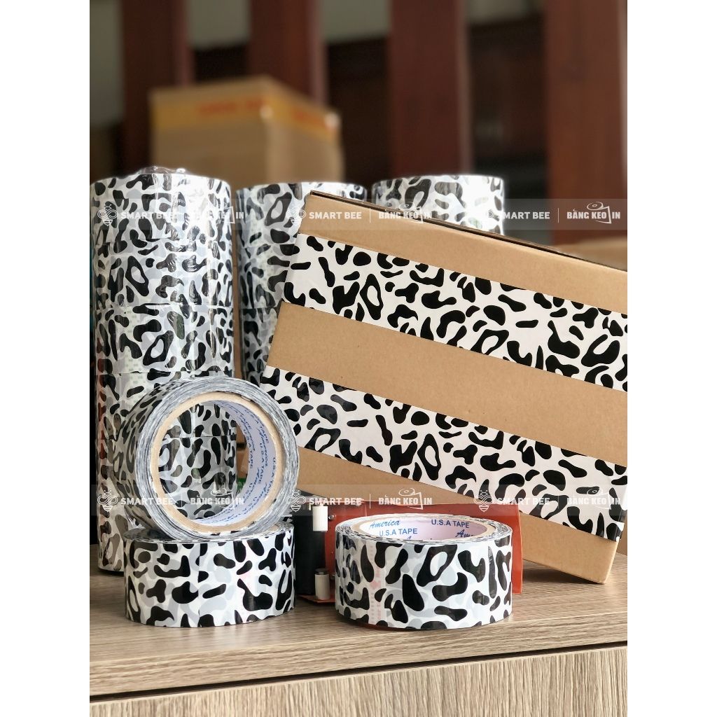 BĂNG KEO IN SẴN HỌA TIẾT DA BEO TRẮNG ĐEN 48MM