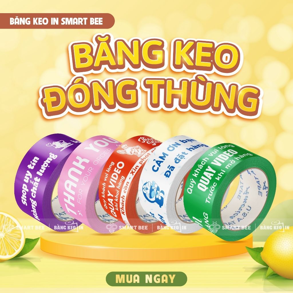 COMBO 6 Cuộn Băng Keo In Đóng Hàng 48mm Nhiều Mẫu