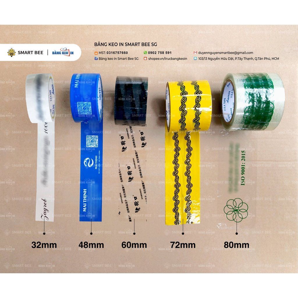 Băng keo dán thùng IN LOGO size lớn 48mm, 60mm, 70mm, 80mm