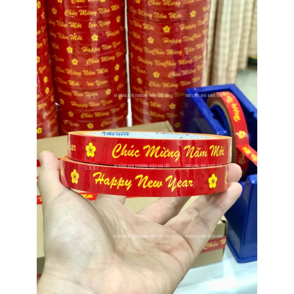 BĂNG KEO IN SẴN MẪU CHÚC MỪNG NĂM MỚI 15MM | ĐỎ VÀNG