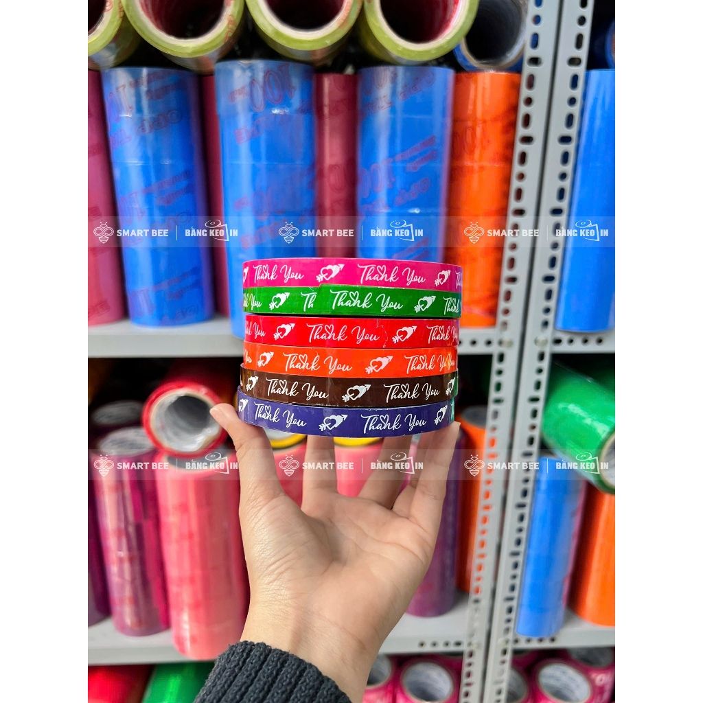 BĂNG KEO IN SẴN MẪU THANK YOU TIM 12MM | 6 MÀU