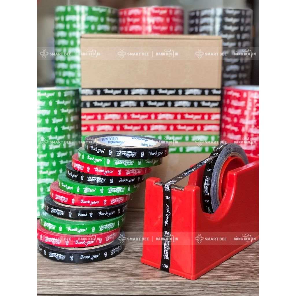 BĂNG KEO IN SẴN MẪU THANK YOU DÁN LY TRÀ SỮA 12MM | 6 MÀU