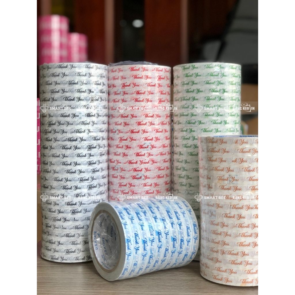 BĂNG KEO IN SẴN MẪU THANK YOU DÁN LY TRÀ SỮA 12MM | 6 MÀU