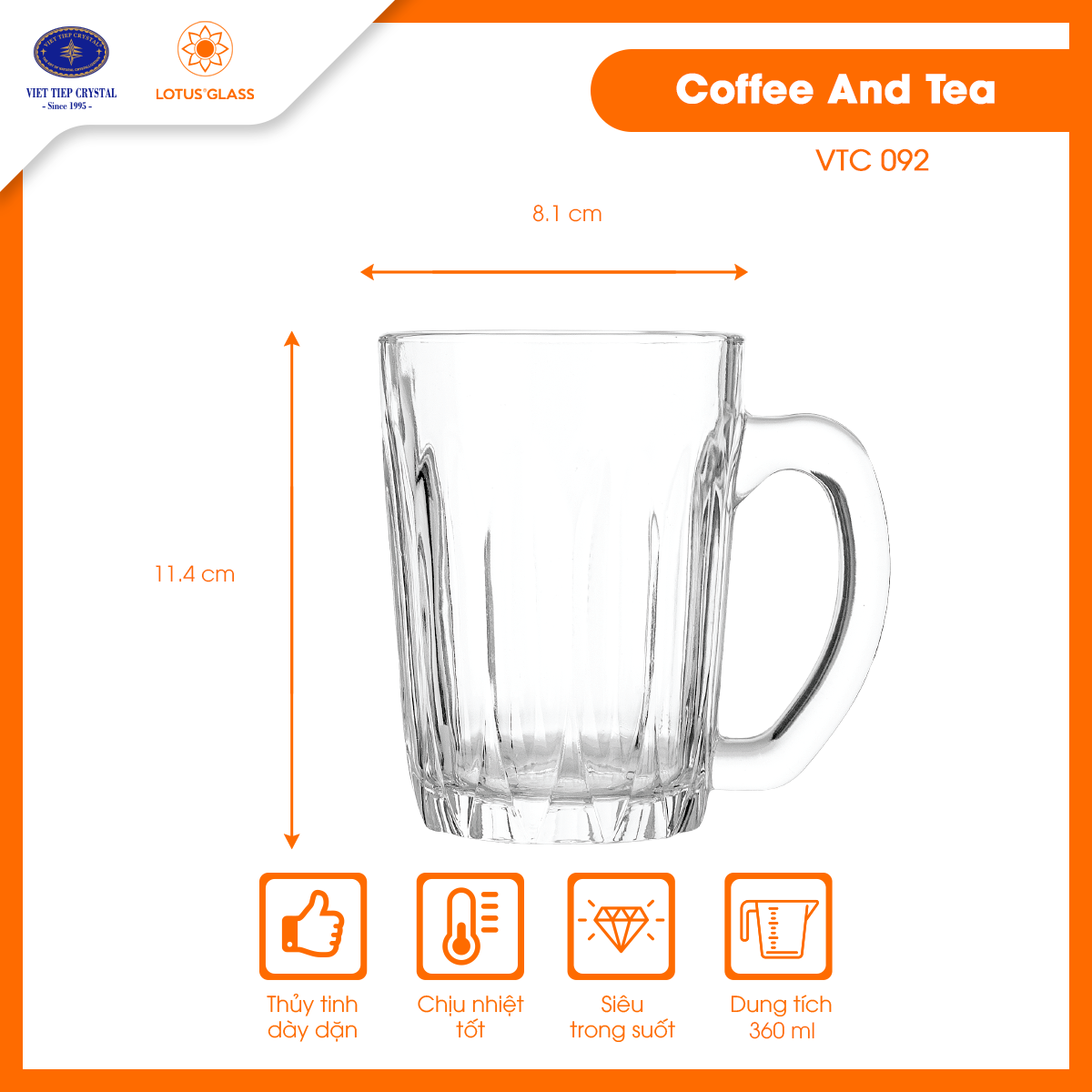 Bộ 6 Cốc Quai Thuỷ Tinh VTC092 LOTUS GLASS