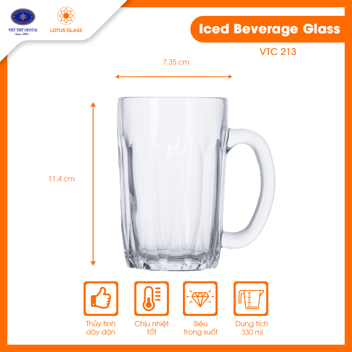 Bộ 6 cốc bia thủy tinh có quai Lotus Glass VTC213