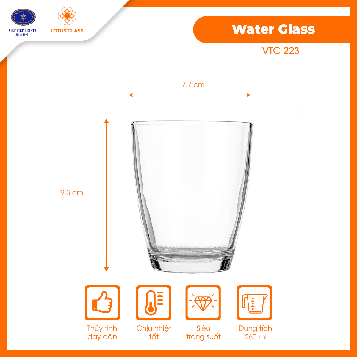  Bộ 6 cốc uống nước thủy tinh Lotus Glass VTC223 