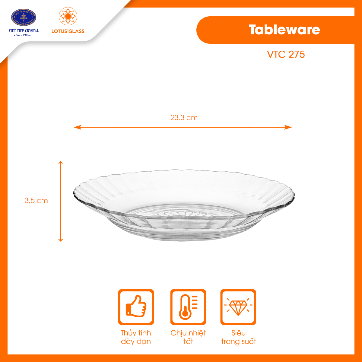 Bộ 6 đĩa thủy tinh LOTUS GLASS VTC27x