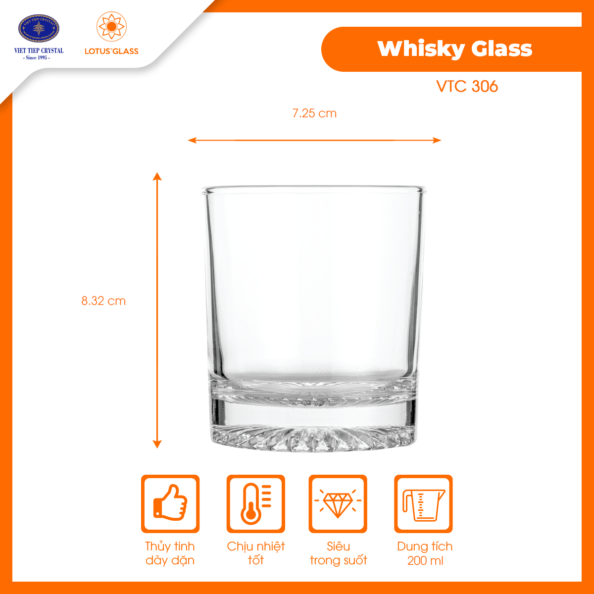 Bộ 6 cốc nước giải khát thủy tinh Lotus Glass VTC306 - VTC308