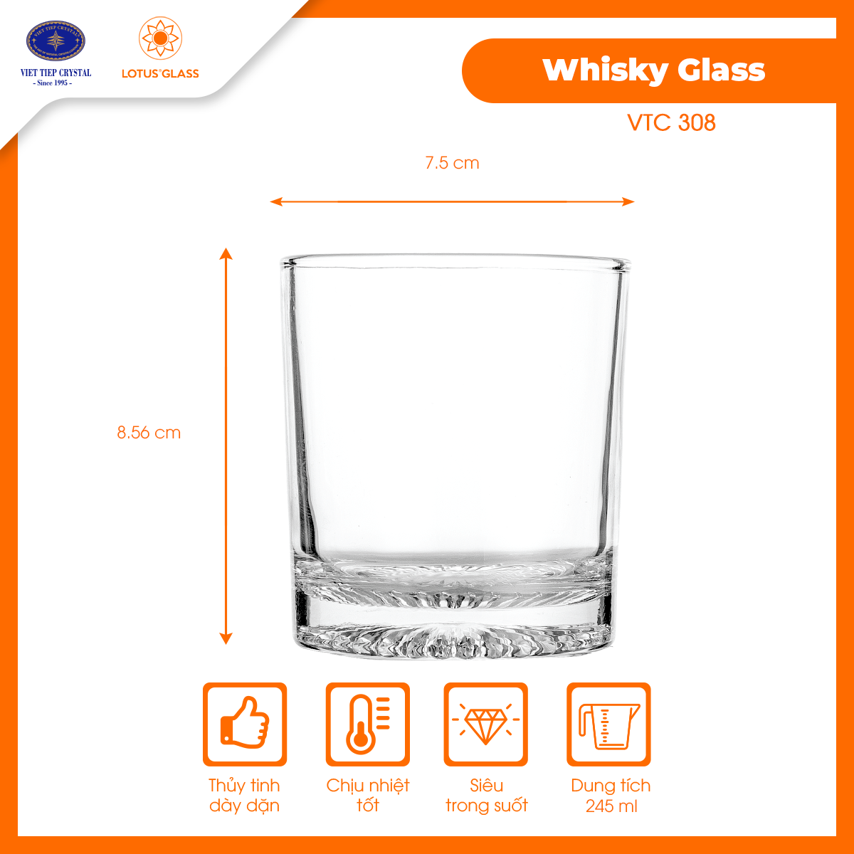 Bộ 6 cốc nước giải khát thủy tinh Lotus Glass VTC306 - VTC308