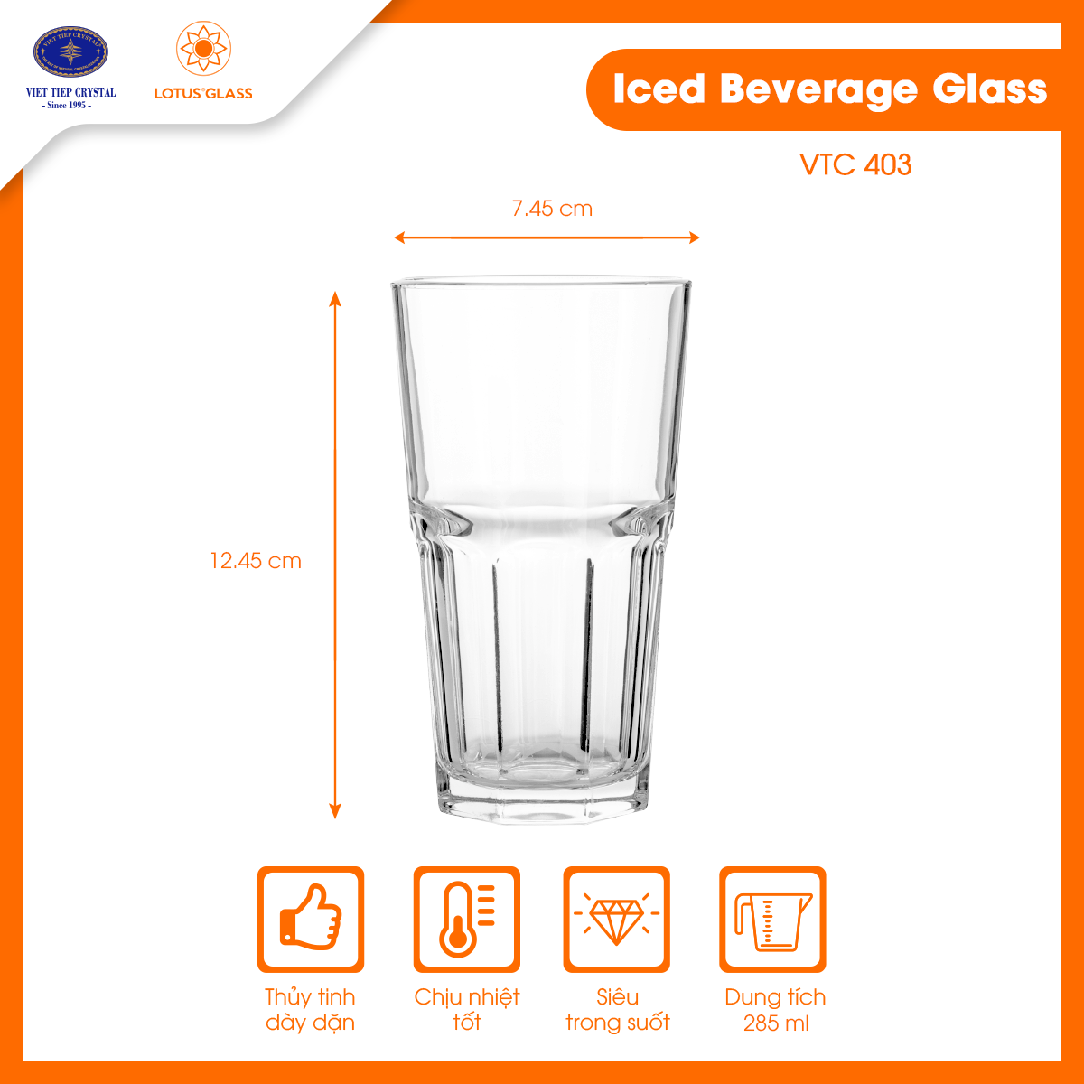 Bộ 6 cốc nước giải khát thủy tinh 8 cạnh cao Lotus Glass VTC403-405-406