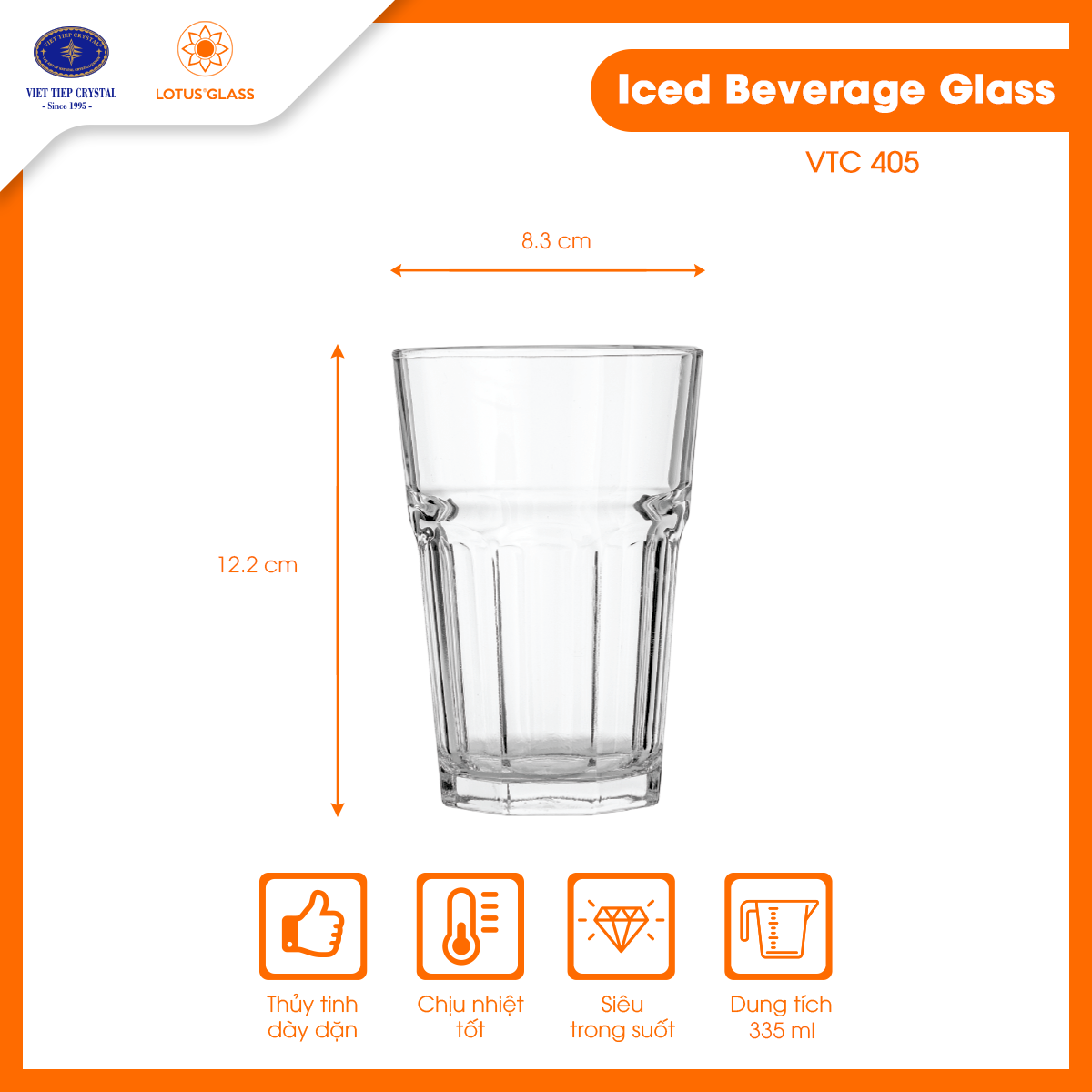  Bộ 6 cốc nước giải khát thủy tinh 8 cạnh cao Lotus Glass VTC403-405-406 