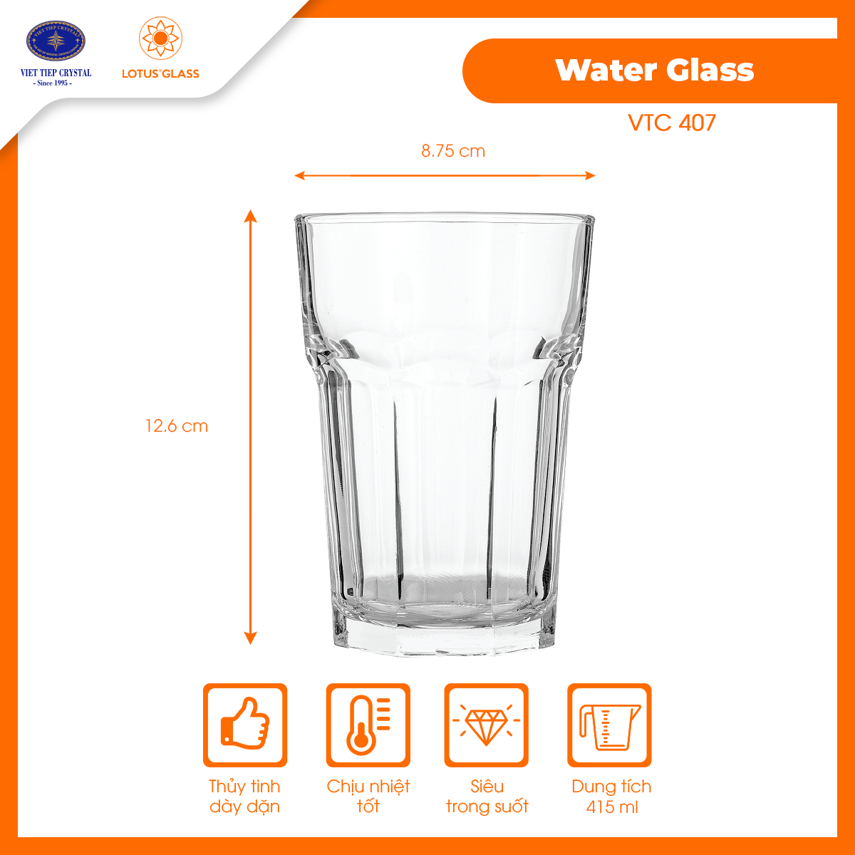 Bộ 6 cốc nước giải khát thủy tinh 8 cạnh cao Lotus Glass VTC403-405-406