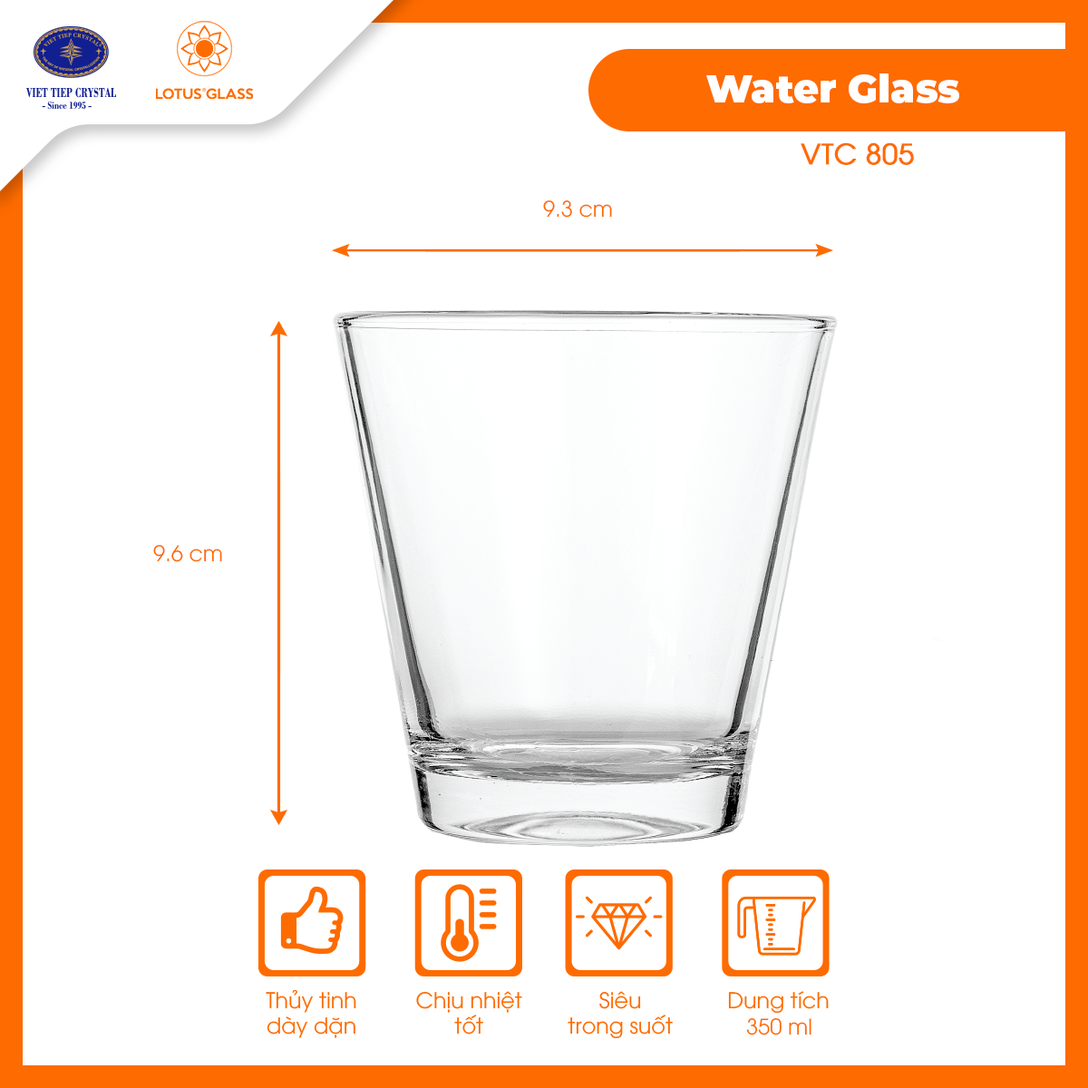 Bộ 6 cốc uống nước thủy tinh Lotus Glass VTC805