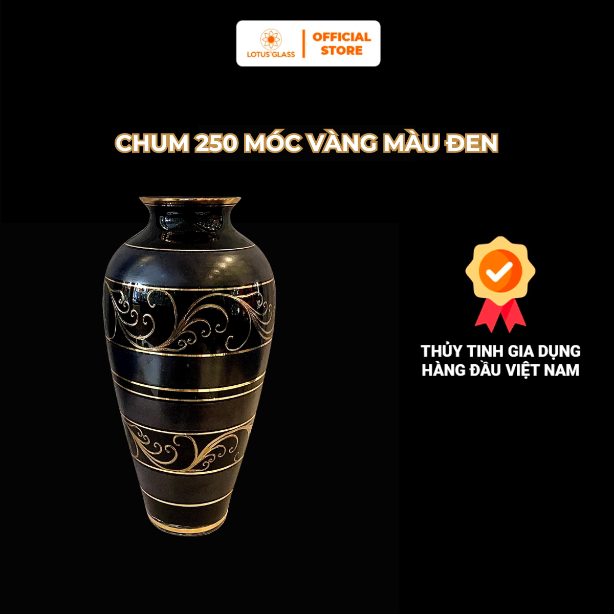 Lọ Hoa, Bình Hoa Dáng Chum Móc Vàng Màu Đen