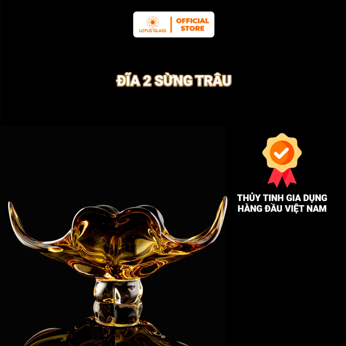 Đĩa pha lê 2 sừng trâu màu vàng