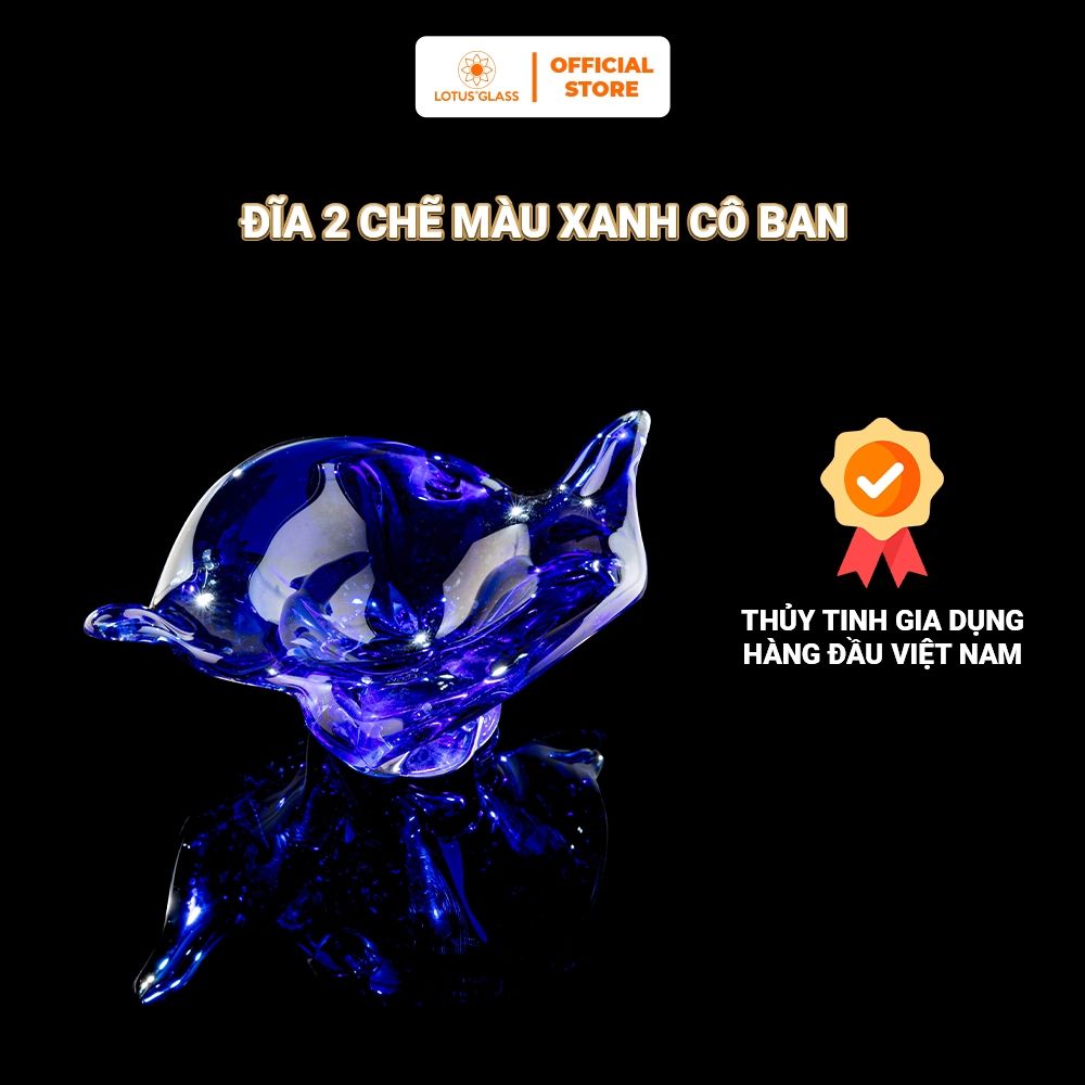 Đĩa pha lê 2 chẽ màu xanh cô ban