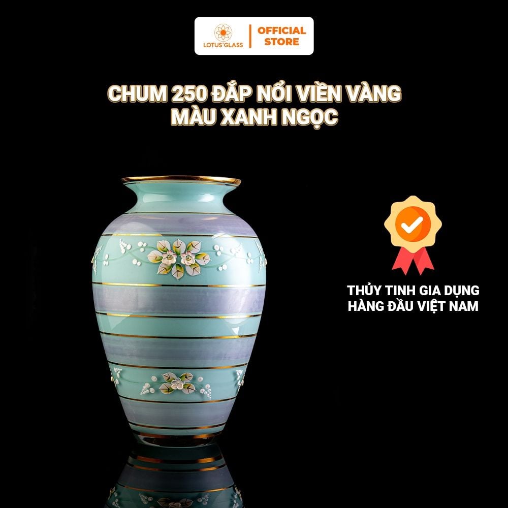 Lọ Hoa, Bình Hoa Dáng Chum 250 Đắp Nổi Viền Vàng