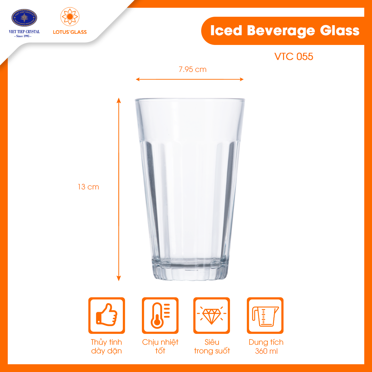  Bộ 12 cốc nước giải khát thủy tinh Lotus Glass VTC055 