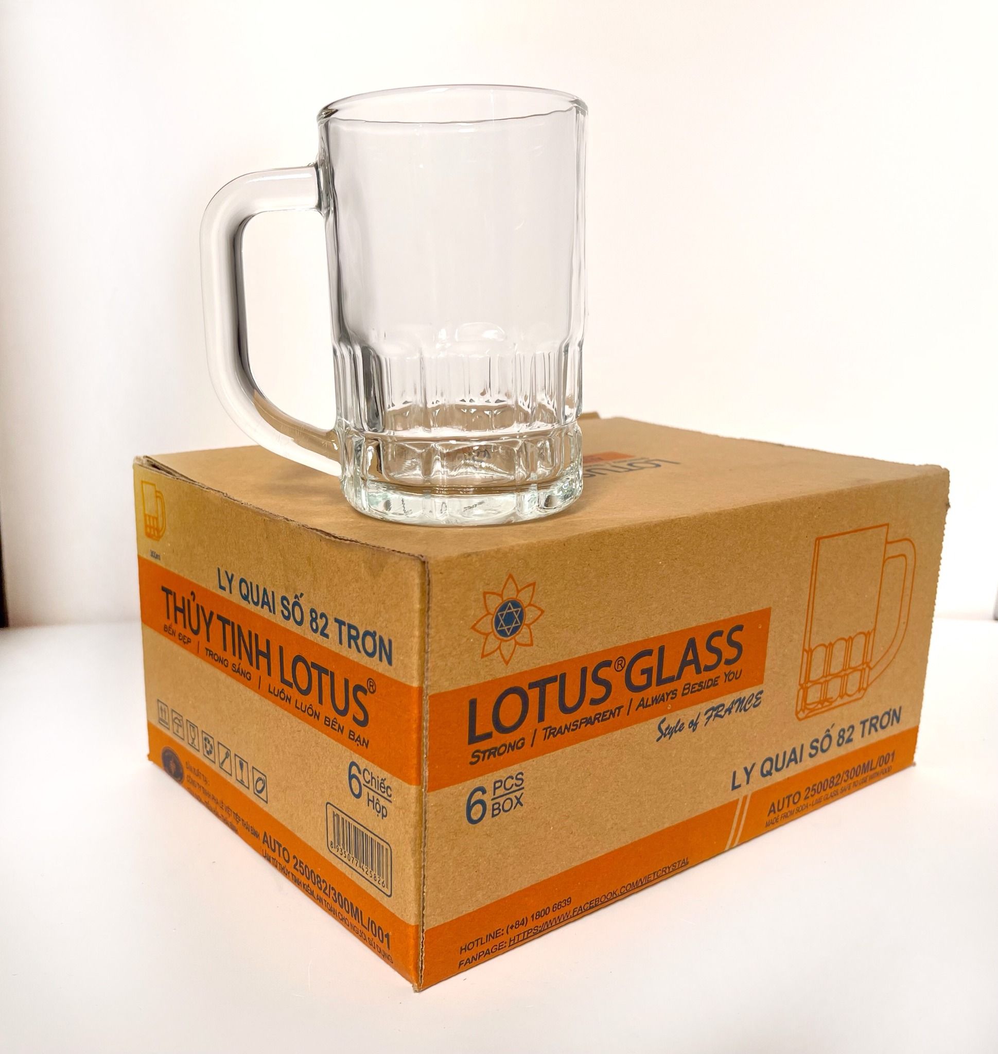 Bộ 6 cốc nước giải khát thủy tinh có quai Lotus Glass VTC082