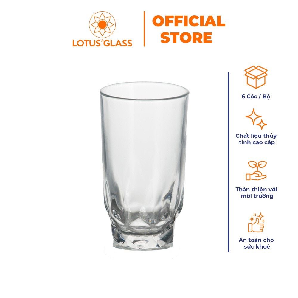 Bộ 6 cốc nước giải khát thủy tinh hoa văn kim cương Lotus Glass VTC001