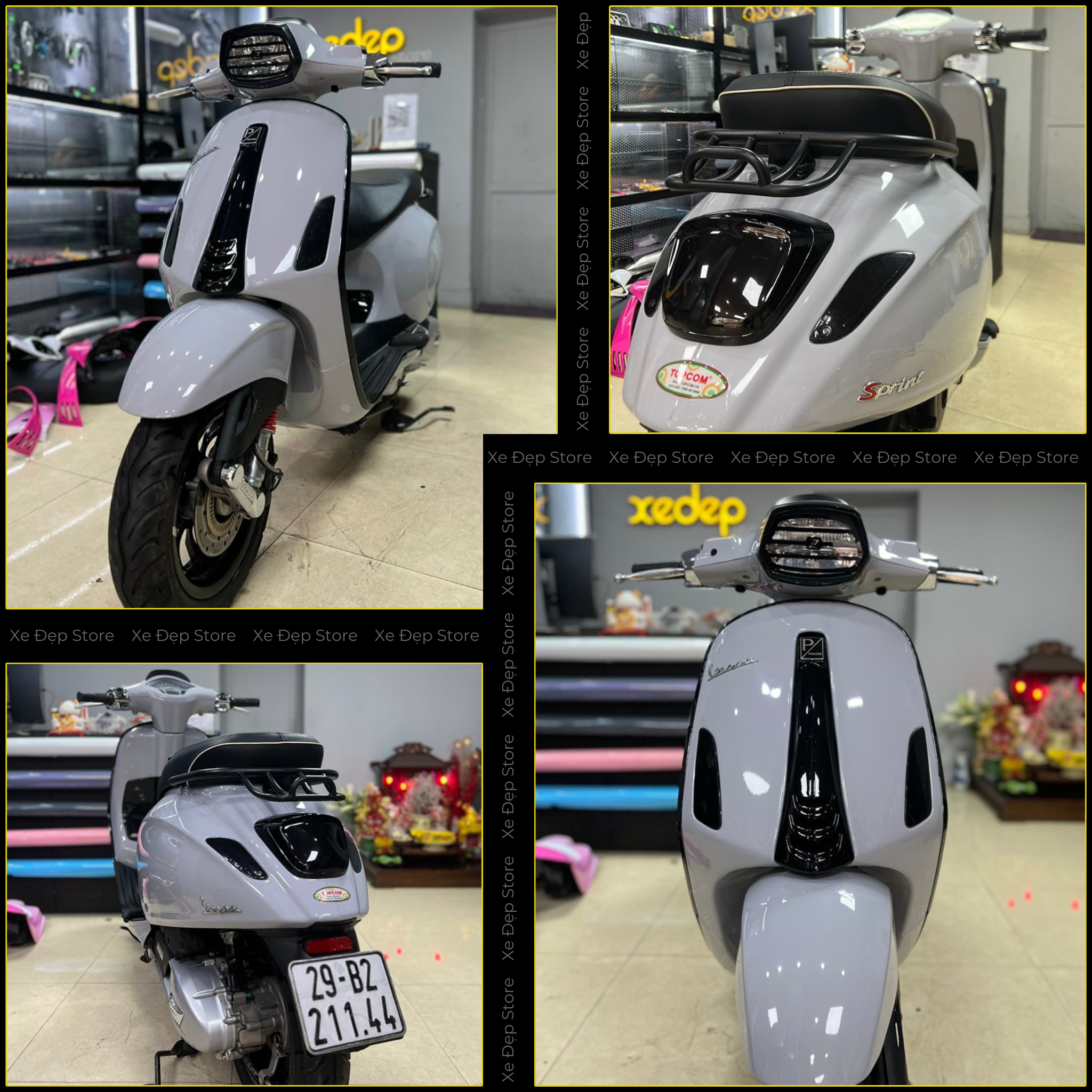 Vespa Sprint Dán Đổi Màu Xám Trắng