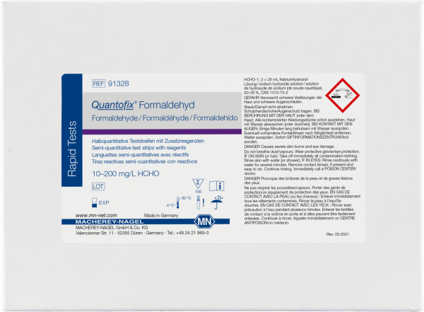  Que thử bán định lượng QUANTOFIX Formaldehyde <br> P/N: 91328 <br> Quy cách: 100 test(s)/hộp 