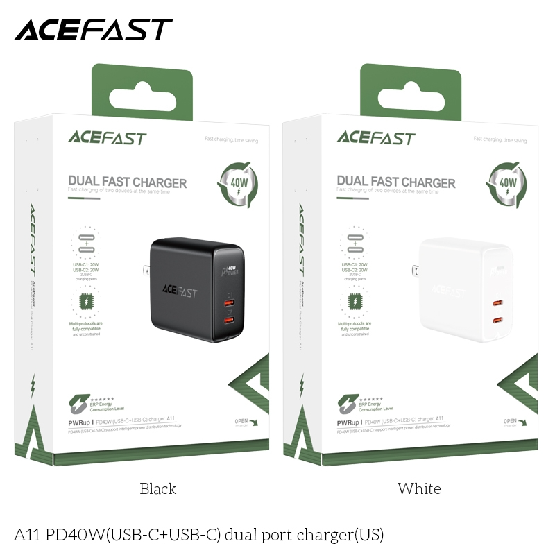  Sạc ACEFAST PD3.0 40W 2 cổng USB-C (US) - A11 